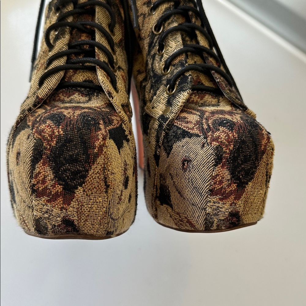 Jeffrey Campbell Lita Fab Platform Ankle Boots in Dog Tapestry Size 6 Lace Up - Picture 5 of 16